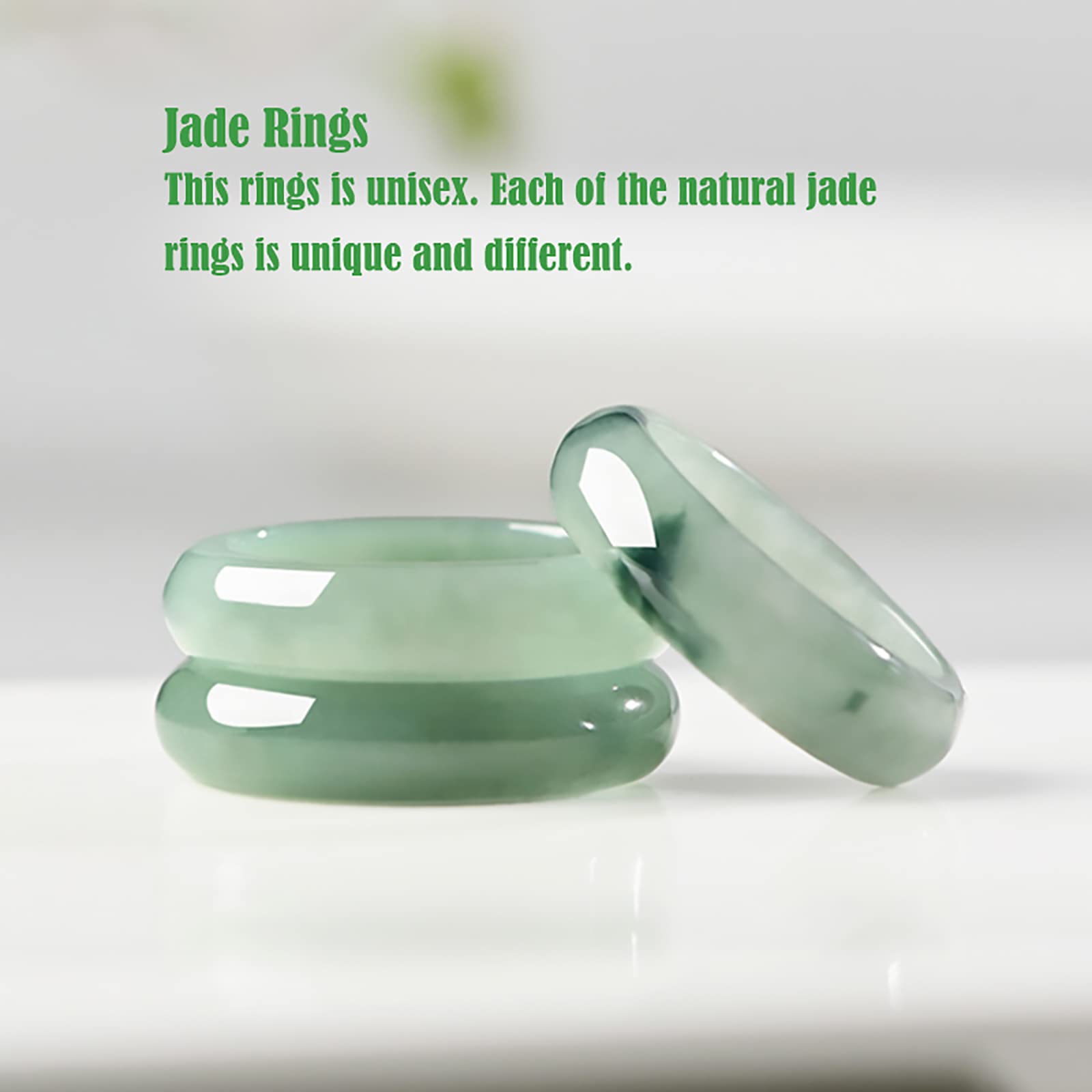 BJIMIDTI Natural A Grade Green Jade Rings for Women, 100% Genuine Burma Jade Band Ring, Real Good Luck Wealth Jadeite Jade Ring Jewelry Gifts for Women,Green,Size 8