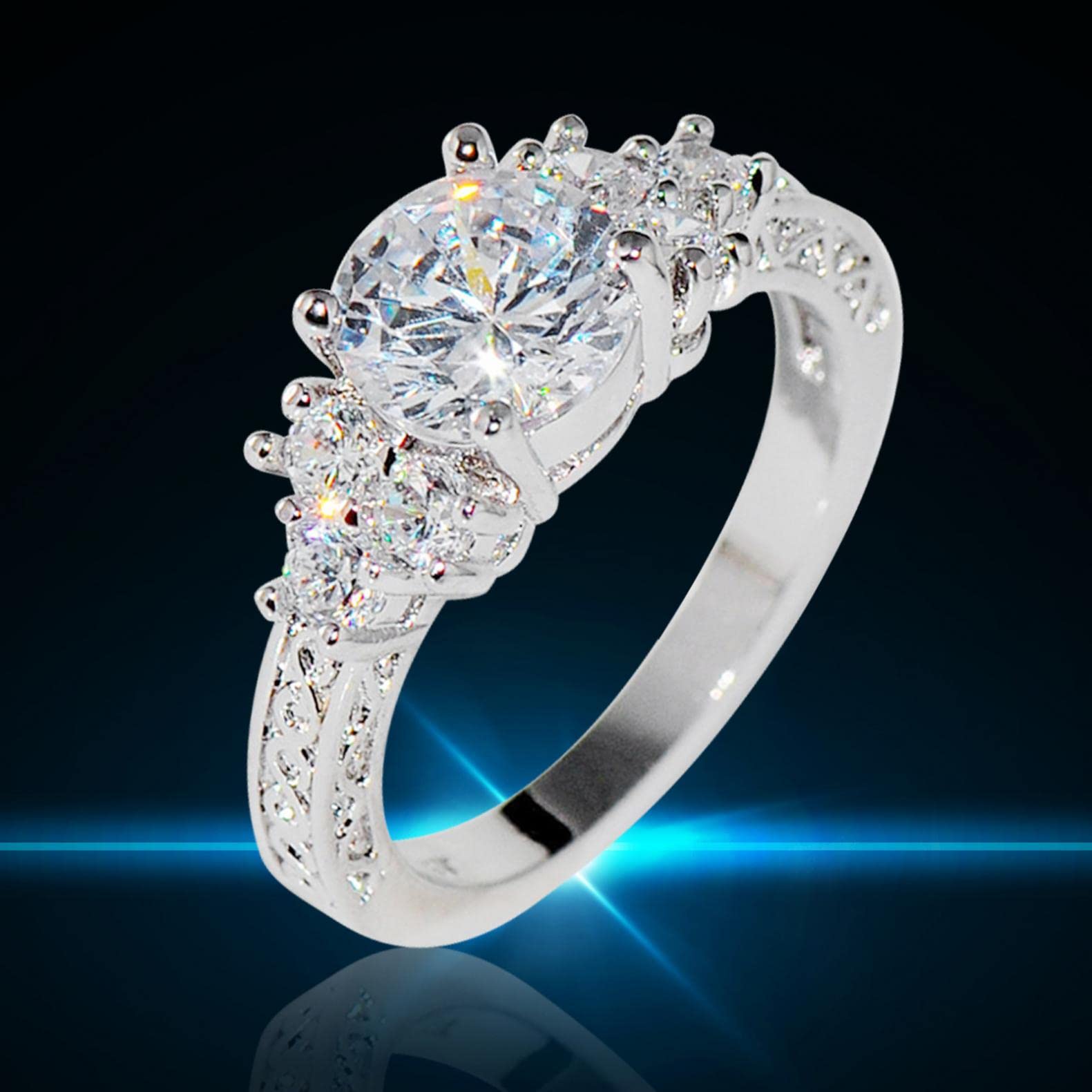 Luxury Diamond Silver Ring Bride Ring Engagement Wedding Ring Prong Setting Zircon Rings Jewelry for Your Princess