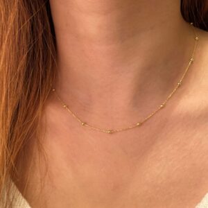 BERISO 14K Gold/Silver Plated Choker Necklace for Women Shining Dots Station Gold Chain Necklace Beads Sparkle Chain Necklace Link Chain Exquisite Jewelry for women