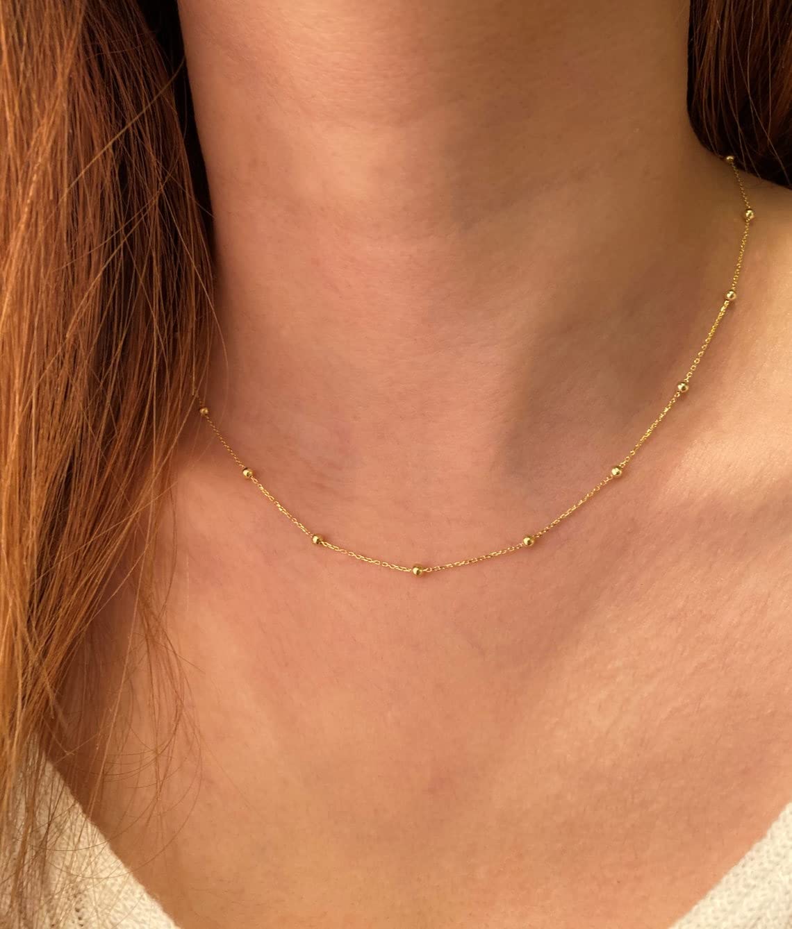 BERISO 14K Gold/Silver Plated Choker Necklace for Women Shining Dots Station Gold Chain Necklace Beads Sparkle Chain Necklace Link Chain Exquisite Jewelry for women