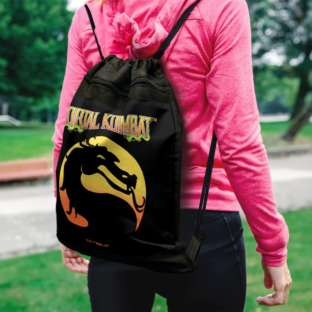 LOGOVISION Mortal Kombat Klassic Logo Drawstring Backpack Sports Bag Sackpack 17" x 13", Perfect for Gym, Yoga or Practice