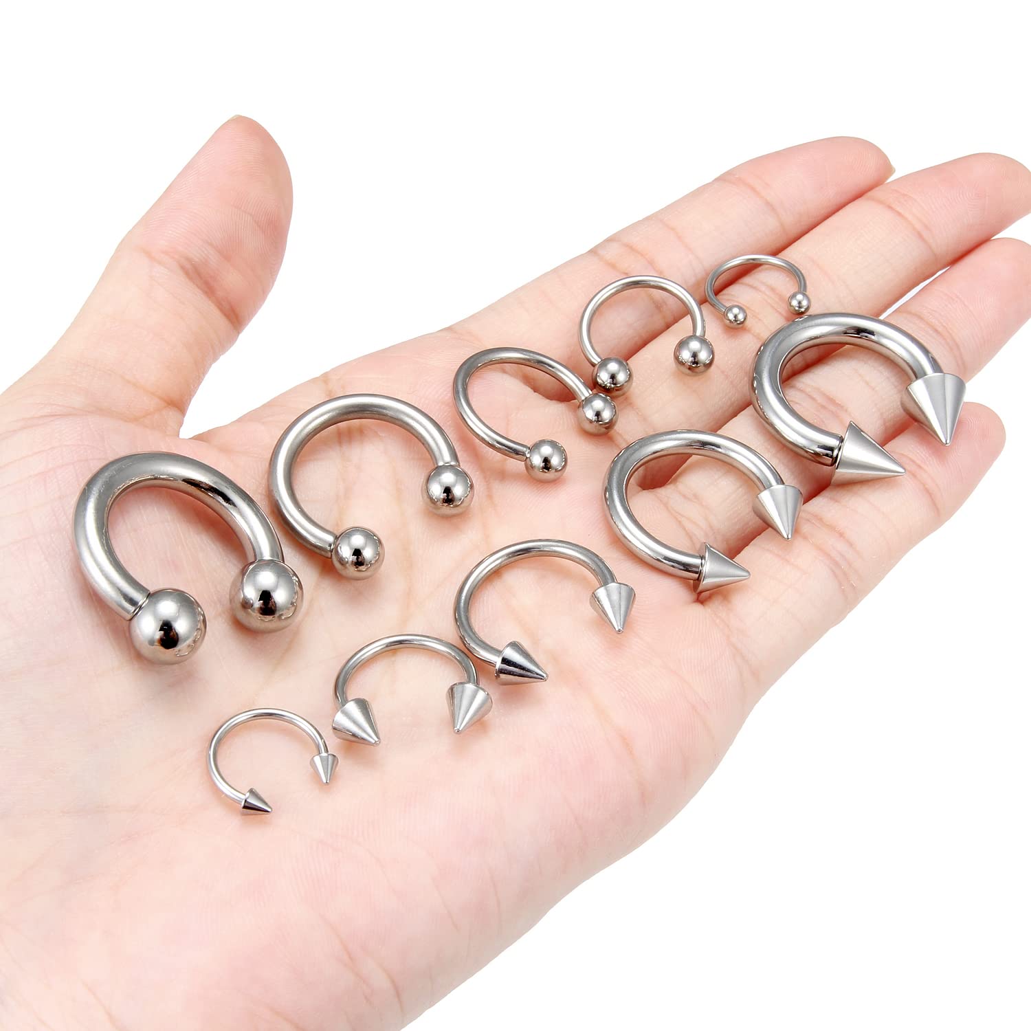 Ocptiy 6G 8G 12G 14G 16G Ear Earrings Gauges Septum Plugs Tunnels Stretching Kit Surgical Stainless Steel Horseshoe Eyebrow Lip Belly Nipple Ring Cartilage Helix Tragus Earrings Piercing Kit