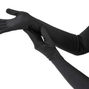 Nackiy Long Black Opera Gloves for Women, 1920s Satin Stretchy Elbow Length Party Gloves Costumes Bridal, 20inch