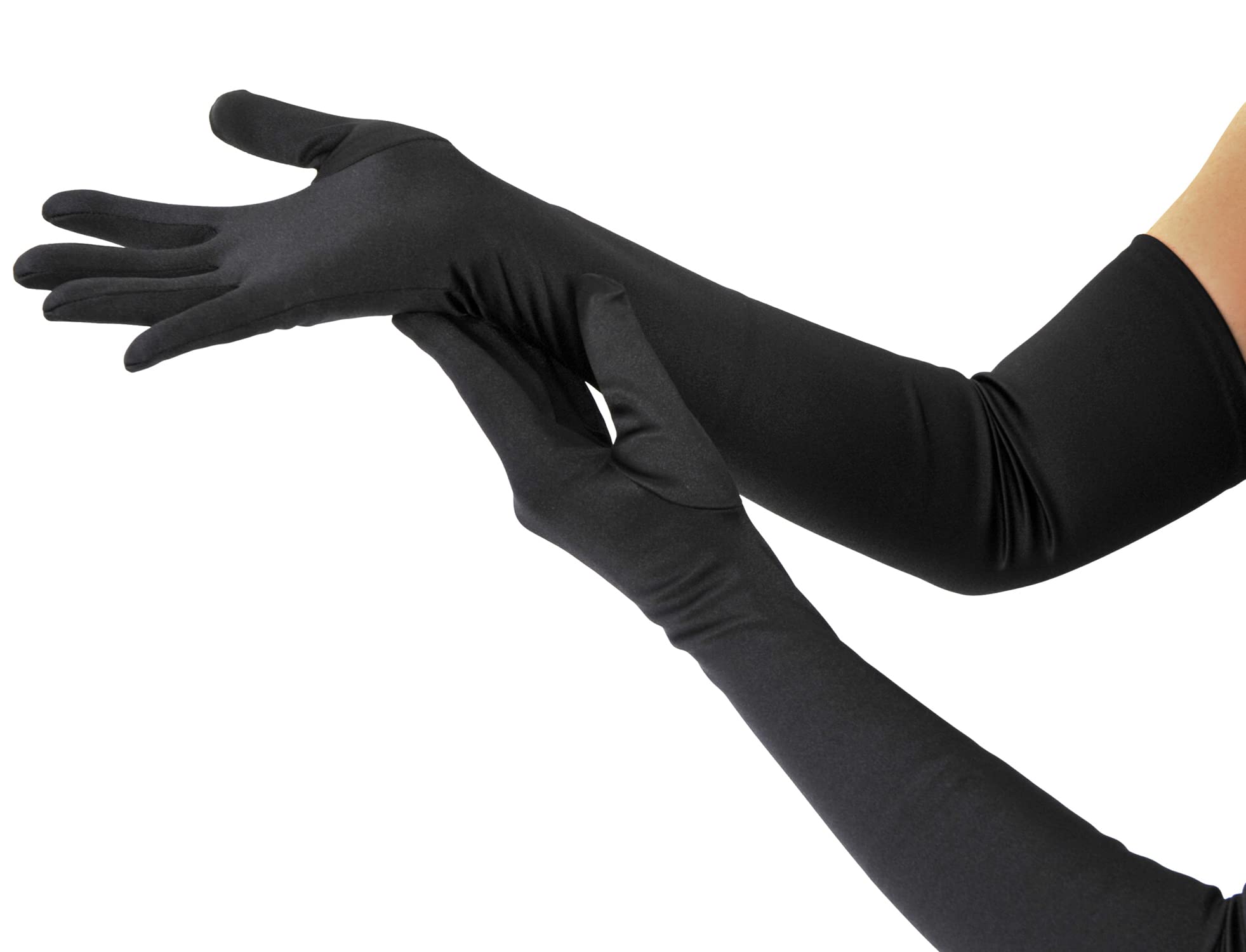 Nackiy Long Black Opera Gloves for Women, 1920s Satin Stretchy Elbow Length Party Gloves Costumes Bridal, 20inch