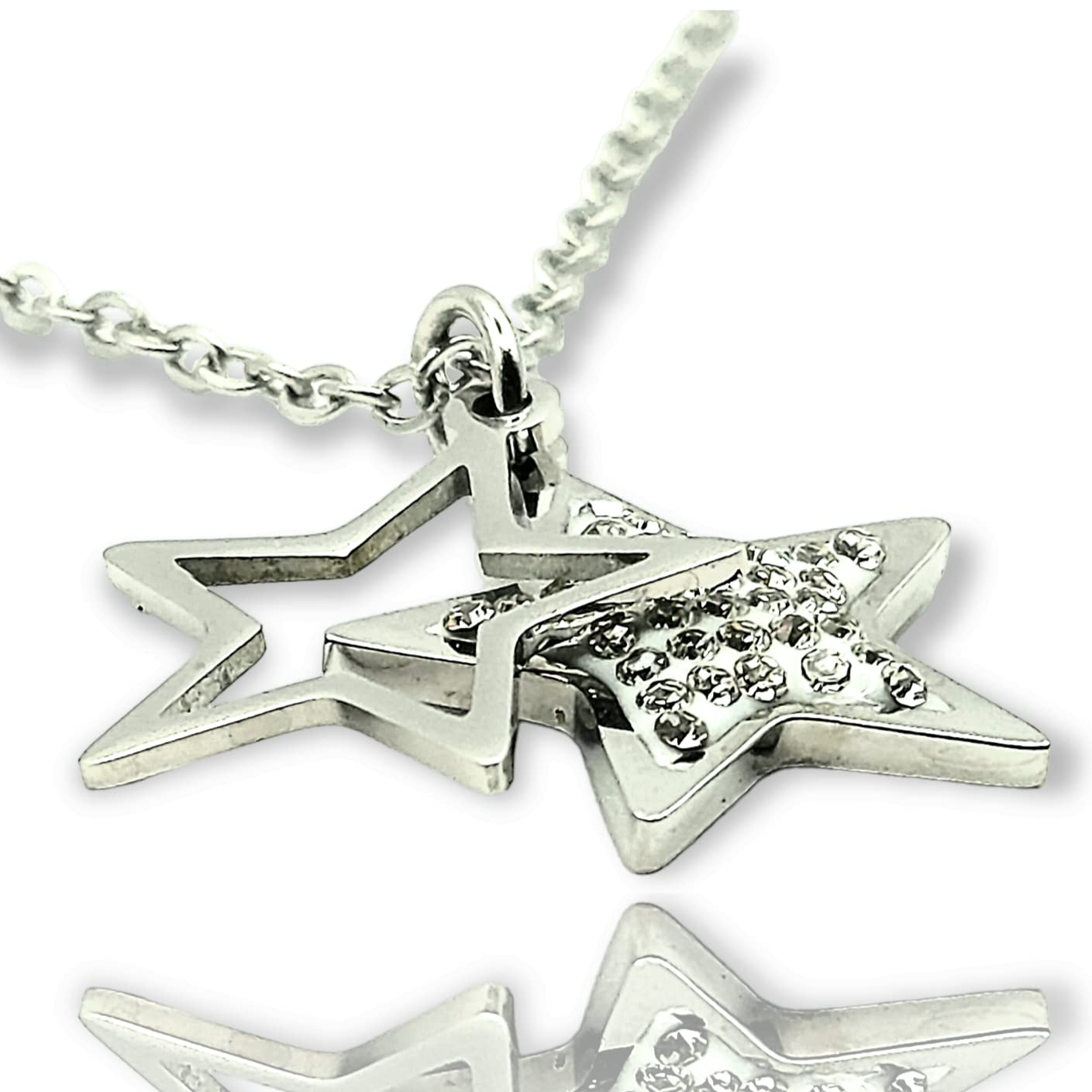 MOXIE ACCESSORIES Stainless Steel Dainty Stars and Teardrop Charm Necklace Pendant