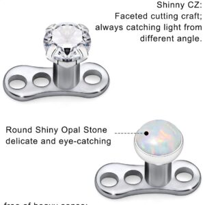 Ocptiy 14G G23 Titanium Dermal Piercing Jewelry Opal Dermal Top Dermal Piercing Base Kit Dermal Anchor Internally Threaded Stainless Surgical Steel Diamond Dermal Stud Piercing Ball Jewelry Women Men