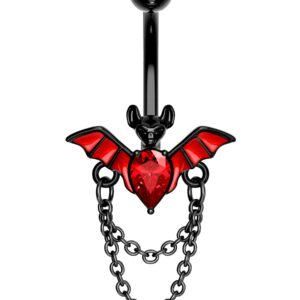 Melighting Bat Belly Button Rings 14G Halloween Belly Rings Stainless Steel 316L Clear Red CZ Black Belly Piercing Jewelry for Women