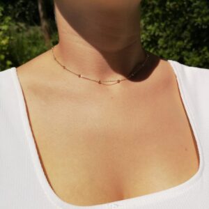 BERISO 14K Gold/Silver Plated Choker Necklace for Women Shining Dots Station Gold Chain Necklace Beads Sparkle Chain Necklace Link Chain Exquisite Jewelry for women