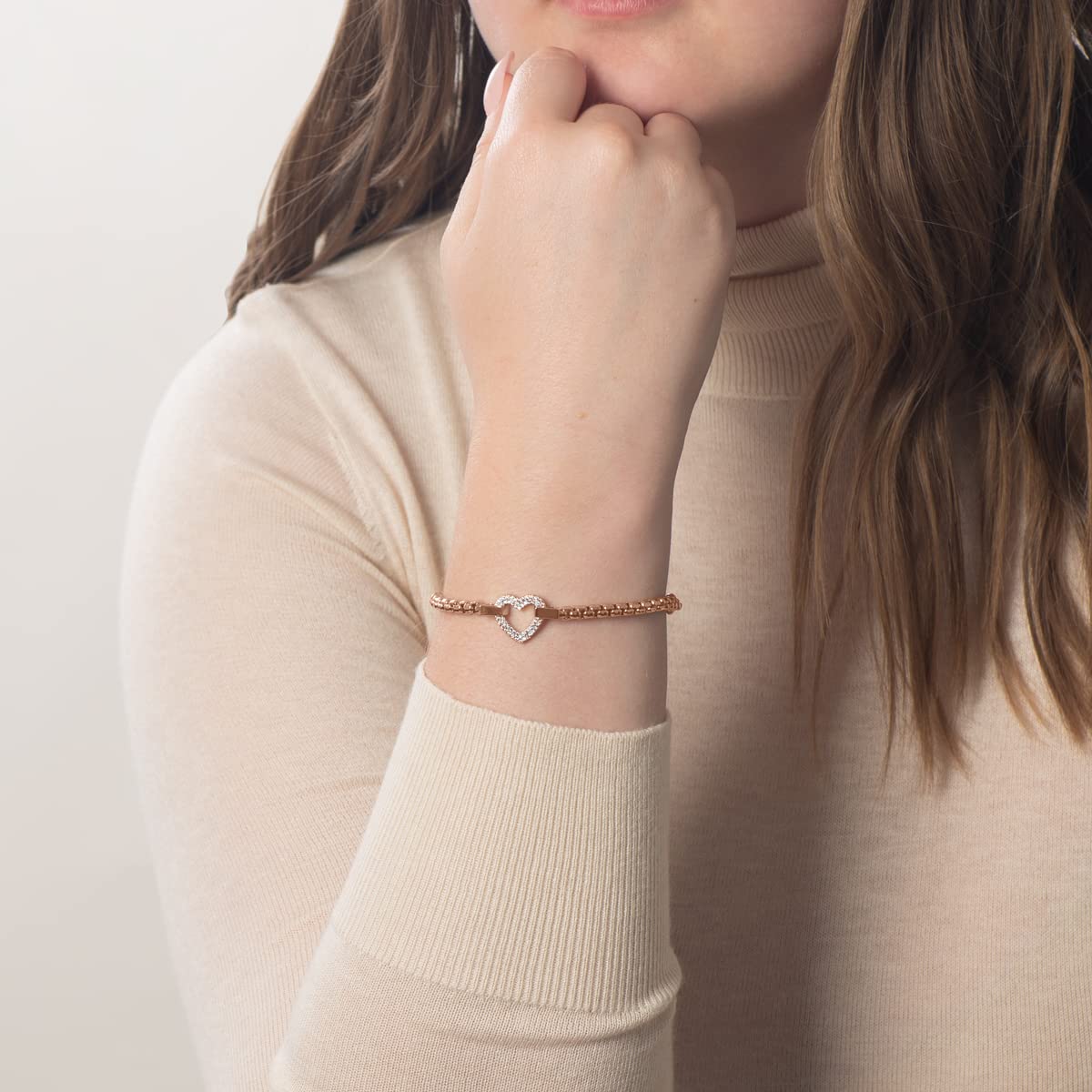 Rose Gold Crystal Heart, Lauren's Hope Medical ID, Bracelet Size = 7.5 inches, no gemstone