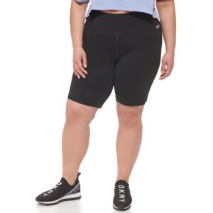 DKNY Women's Sport High Waist Logo Tape Bike Short, Black, 1X