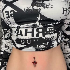 Melighting Bat Belly Button Rings 14G Halloween Belly Rings Stainless Steel 316L Clear Red CZ Black Belly Piercing Jewelry for Women