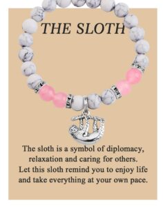 maofaed sloth gift sloth charm gemstone beaded healing bracelet sloth lover gift animal lover gift (sloth card bead)