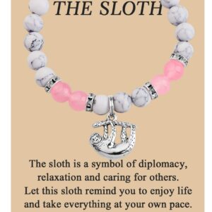 MAOFAED Sloth Gift Sloth Charm Gemstone Beaded Healing Bracelet Sloth Lover Gift Animal Lover Gift (sloth card bead)