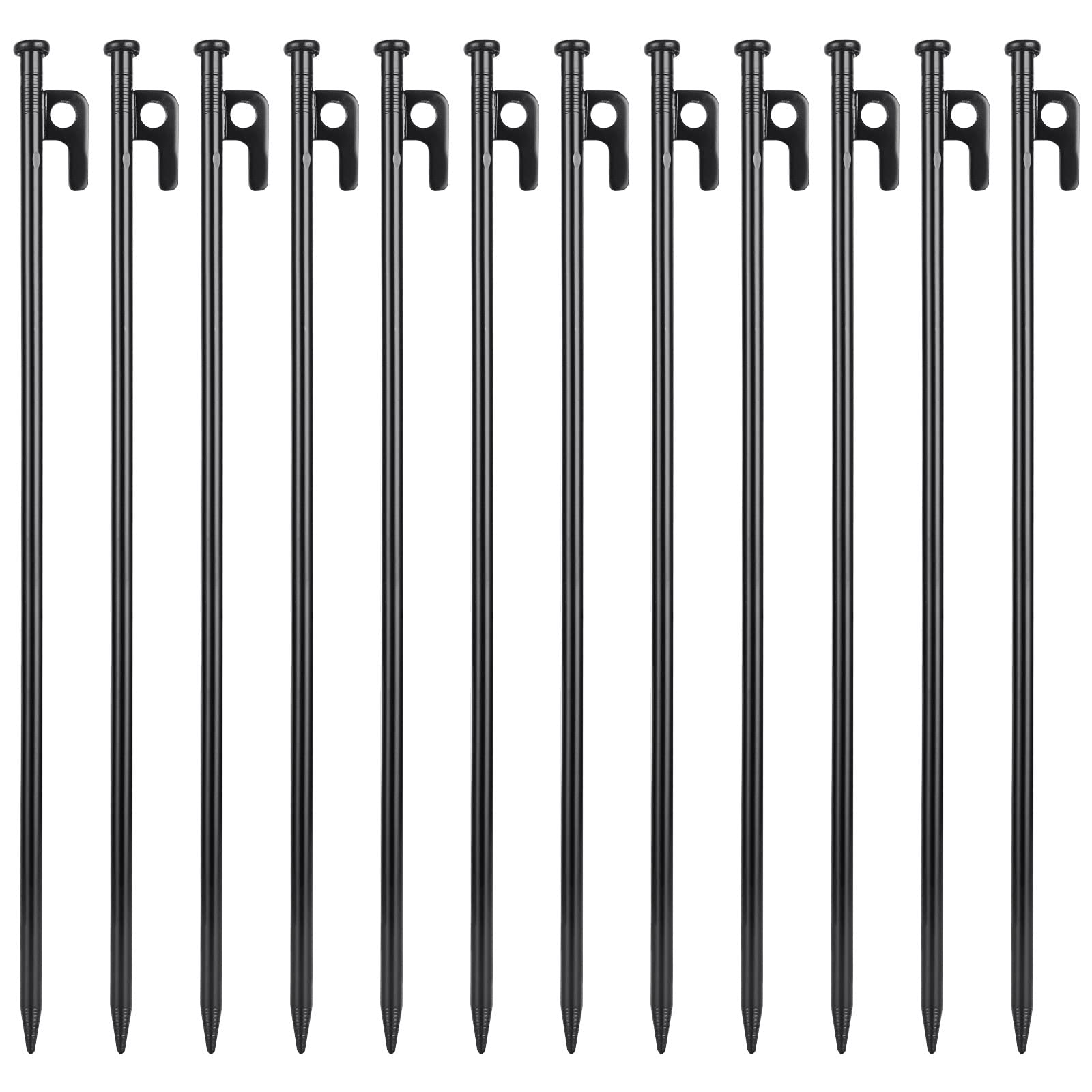 ABuff 12 Pcs 16 Inch Tent Stakes Heavy Duty Metal Tent Pegs，Camping Steel Tent Stakes for Unbreakable and Inflexible Camping Backyard Rocky Ground