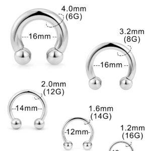 Ocptiy 6G 8G 12G 14G 16G Ear Earrings Gauges Septum Plugs Tunnels Stretching Kit Surgical Stainless Steel Horseshoe Eyebrow Lip Belly Nipple Ring Cartilage Helix Tragus Earrings Piercing Kit