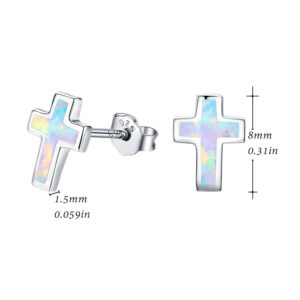 Opal Cross Stud Earrings, 925 Stertling Silver Hypoallergenic Anchor Stud Earrngs and Tiny Opal Cross Studs Jewelry Gifts for Women (Opal Earrings) (Cross)