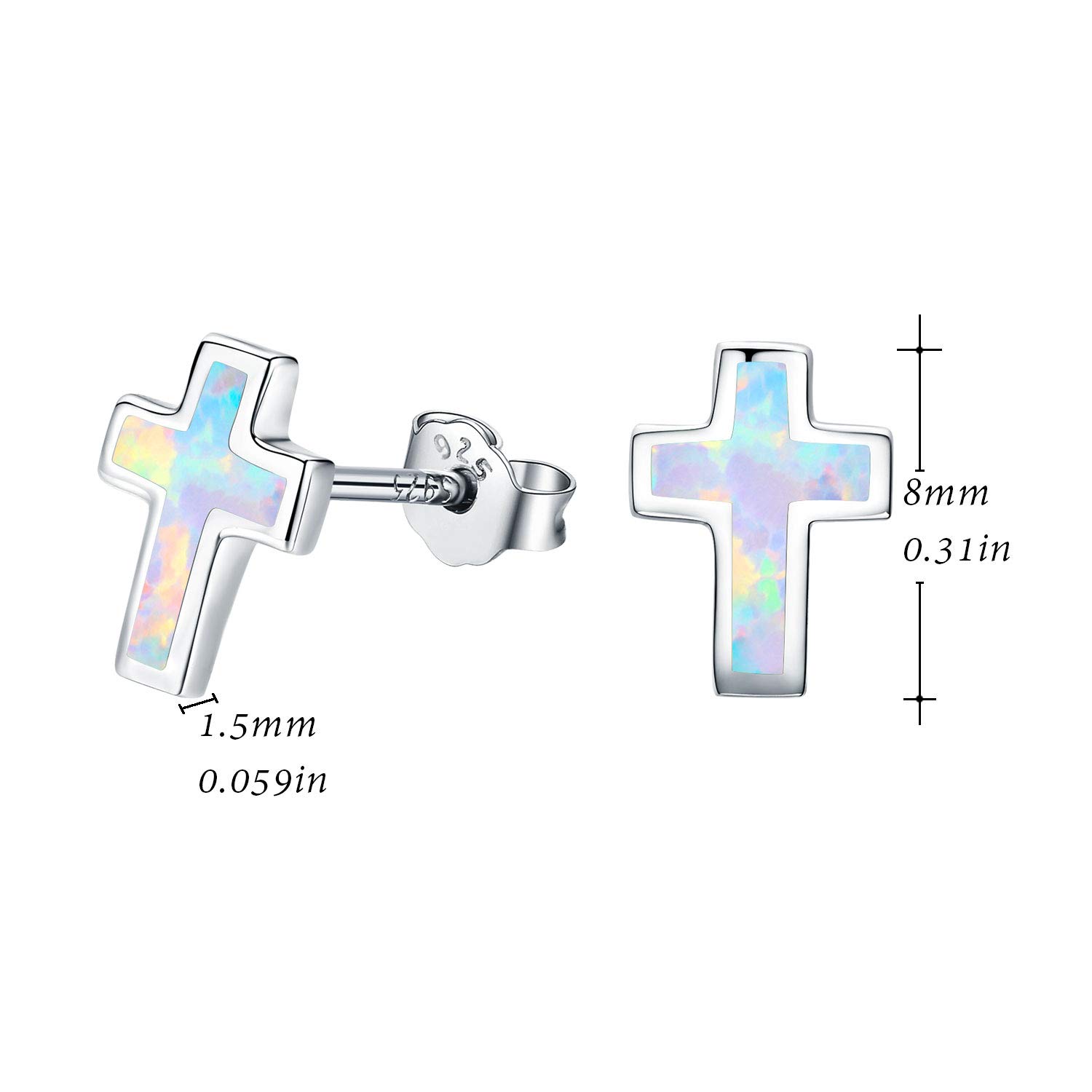 Opal Cross Stud Earrings, 925 Stertling Silver Hypoallergenic Anchor Stud Earrngs and Tiny Opal Cross Studs Jewelry Gifts for Women (Opal Earrings) (Cross)