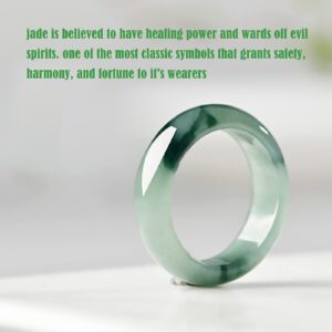 BJIMIDTI Natural A Grade Green Jade Rings for Women, 100% Genuine Burma Jade Band Ring, Real Good Luck Wealth Jadeite Jade Ring Jewelry Gifts for Women,Green,Size 8