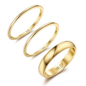 Jstyle 14K Gold Filled Rings for Women Stacking Rings Stackable Thin Gold Rings Simple Plain Pinky Thumb Statement Band Ring Comfort Fit 3Pcs 1mm 3mm Size 8