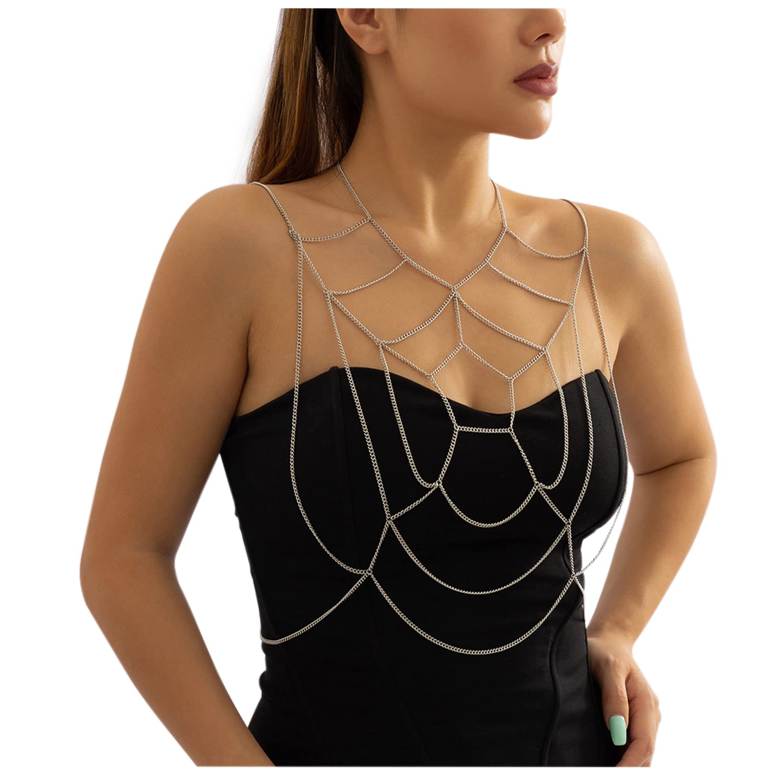 Summer Multi- layer Body Chain Sexy Spider Web Chest Chain Shoulder Bra Harness Choker Body Jewelry Accessories for Women