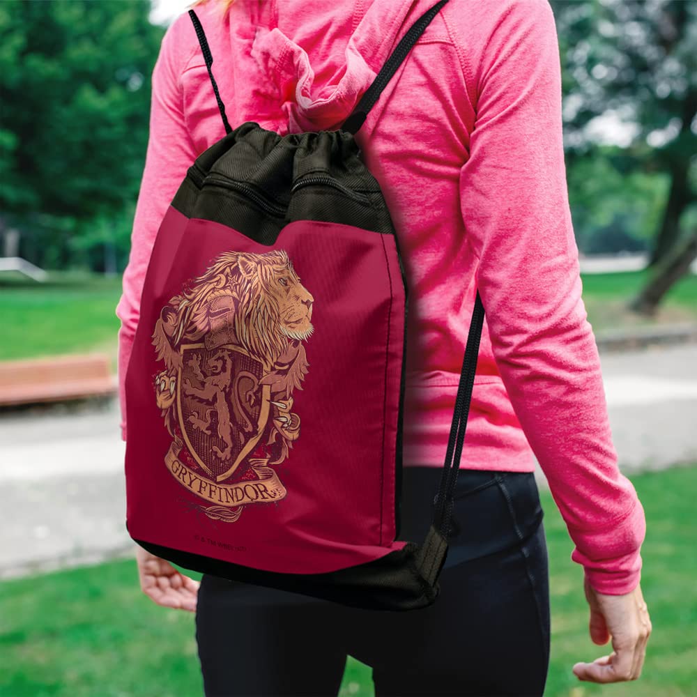 LOGOVISION Harry Potter Gryffindor Lion Crest Drawstring Backpack Sports Bag Sackpack 17" x 13", Perfect for Gym, Yoga or Practice