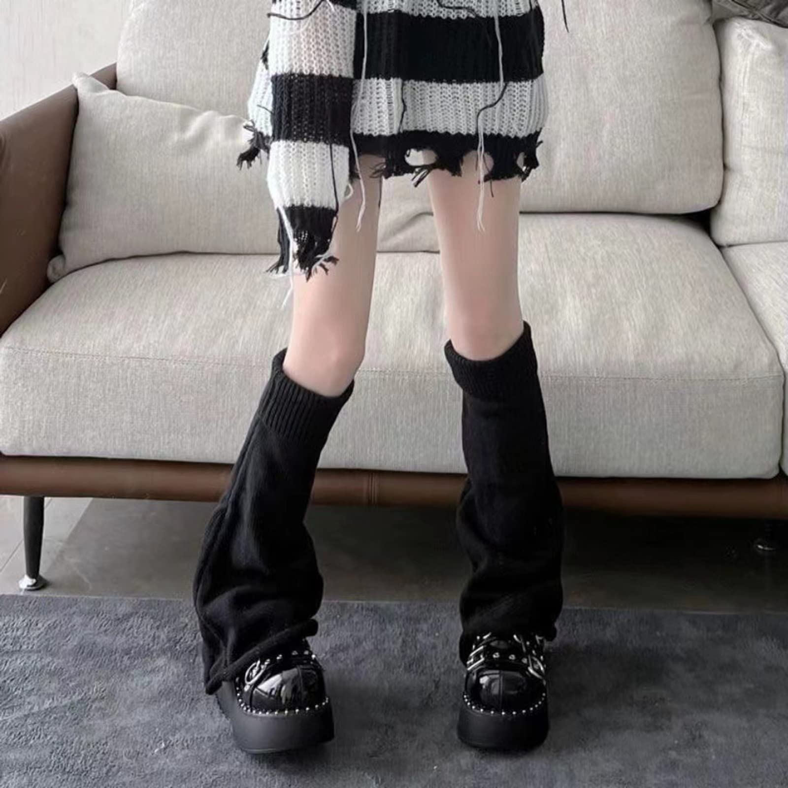 WODECASA Girls Kawaii Leg Warmers Knitted Flared Leg Sleeves Goth Crochet Baggy Cuff Ankle Heap Socks