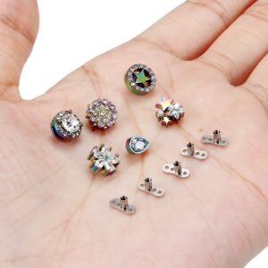 Ocptiy Dermal Piercing Jewelry Top Base Kit 14G G23 Titanium Dermal Anchor Internally Threaded Coloful Rainbow Diamond Dermal Replacement Stud Piercing Ball Jewelry Women Men