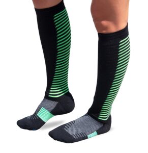 pure athlete wool compression ski socks - ultra compression thermal boot socks for skiing hiking hunting cold weather (black/neon yellow, x-large)