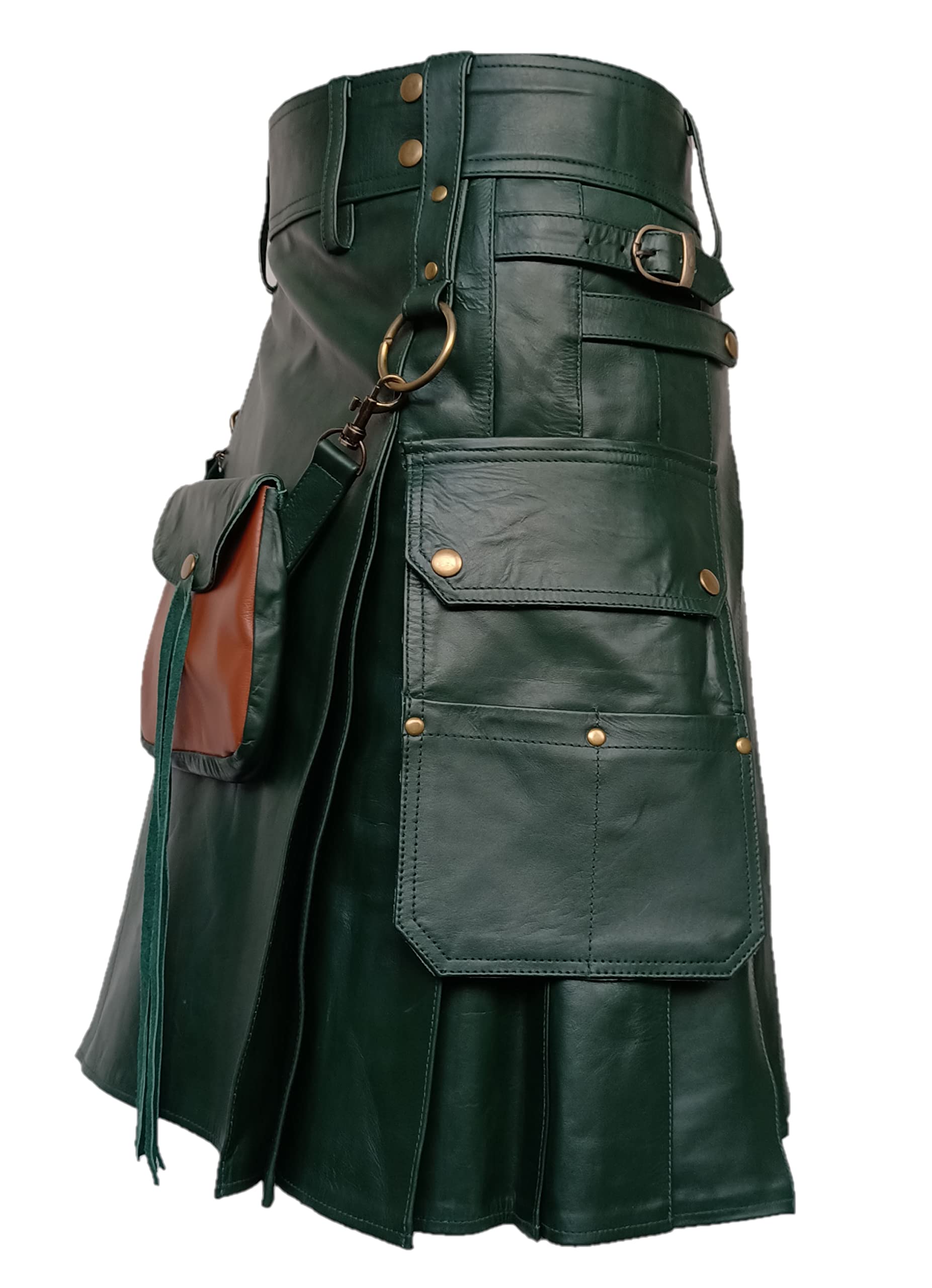 Custom Made Genuine Cowhide Leather Utility Kilt Scottish Warrior Traditional Highland Kilt for Men with Leather Sporran (Made to Order Click on Customize Now)