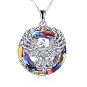 YAFEINI Phoenix Necklace Sterling Silver Crystal Phoenix Pendant Firebird Jewelry Gift for Women