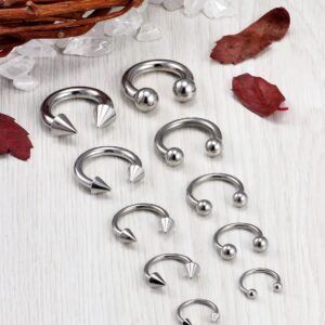 Ocptiy 6G 8G 12G 14G 16G Ear Earrings Gauges Septum Plugs Tunnels Stretching Kit Surgical Stainless Steel Horseshoe Eyebrow Lip Belly Nipple Ring Cartilage Helix Tragus Earrings Piercing Kit