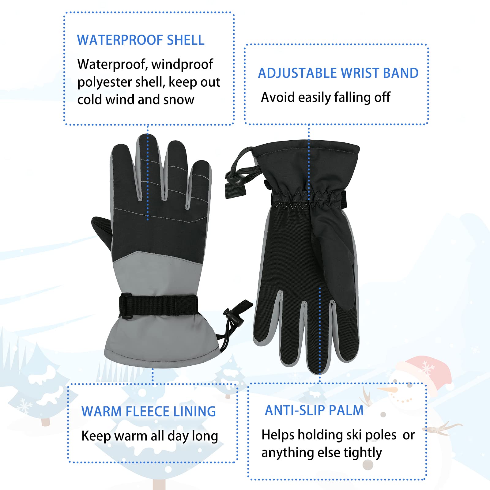 Boys Winter Snow Ski Gloves Kids Gloves Waterproof Windproof Teen Girls Gloves with Warm Fleece Liner 05 Black Large