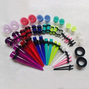 50PCS Gauges Kit Ear Stretching 14G-00G Tunnel Plug Taper Set Ear Gauges Expander Set Body Piercing Jewelry Gifts for Men and Women Black