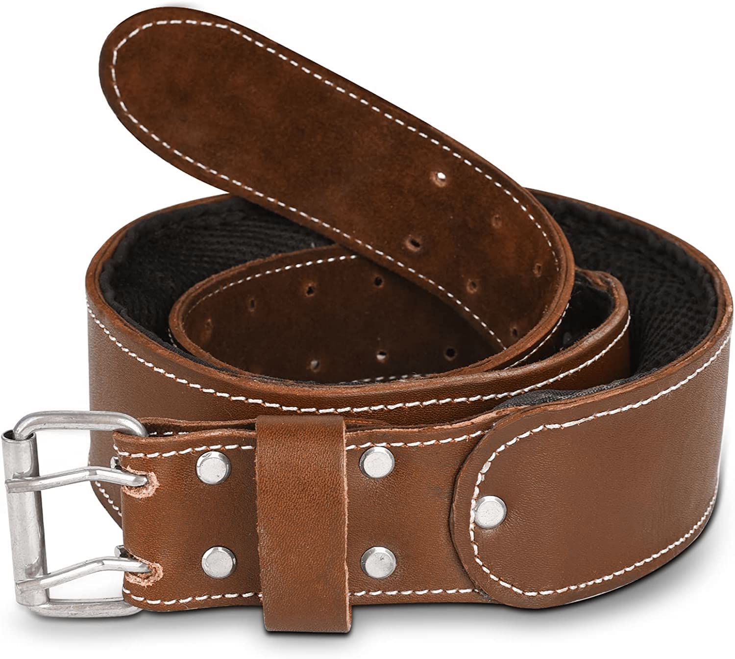 LAUTUS 3-Inch Tapered Padded Work Belt in Heavy Oiled Tanned Leather| 32-Inch to 45-Inch | Brown|