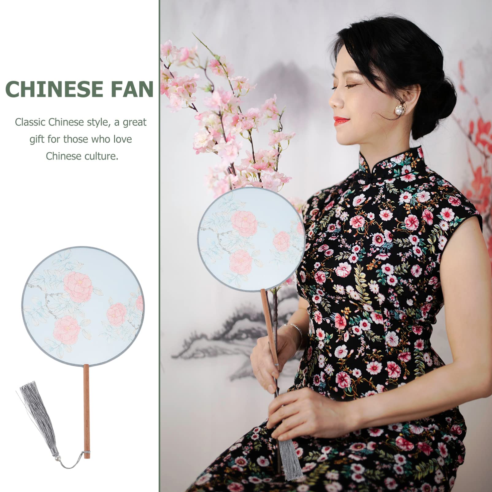 translucent round fan handheld fan silk fan with tassels handheld mini fan fans handheld large hand fan China fan Tassel Circular Fan Translucent Silk Fan Chinese style kung fu fan