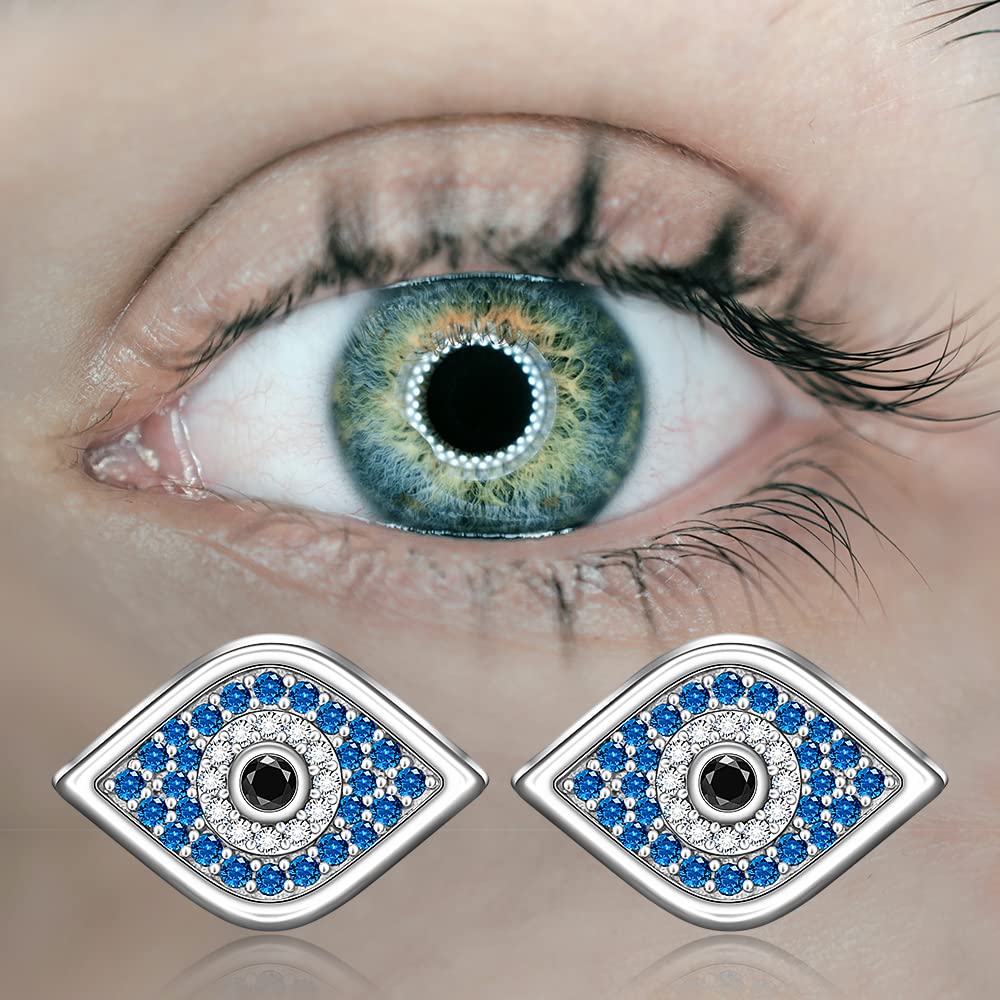 Evil Eye Earrings for Women Sterling Silver Blue Evil Eye Stud Earrings Mini Studs CZ Birthday Gifts