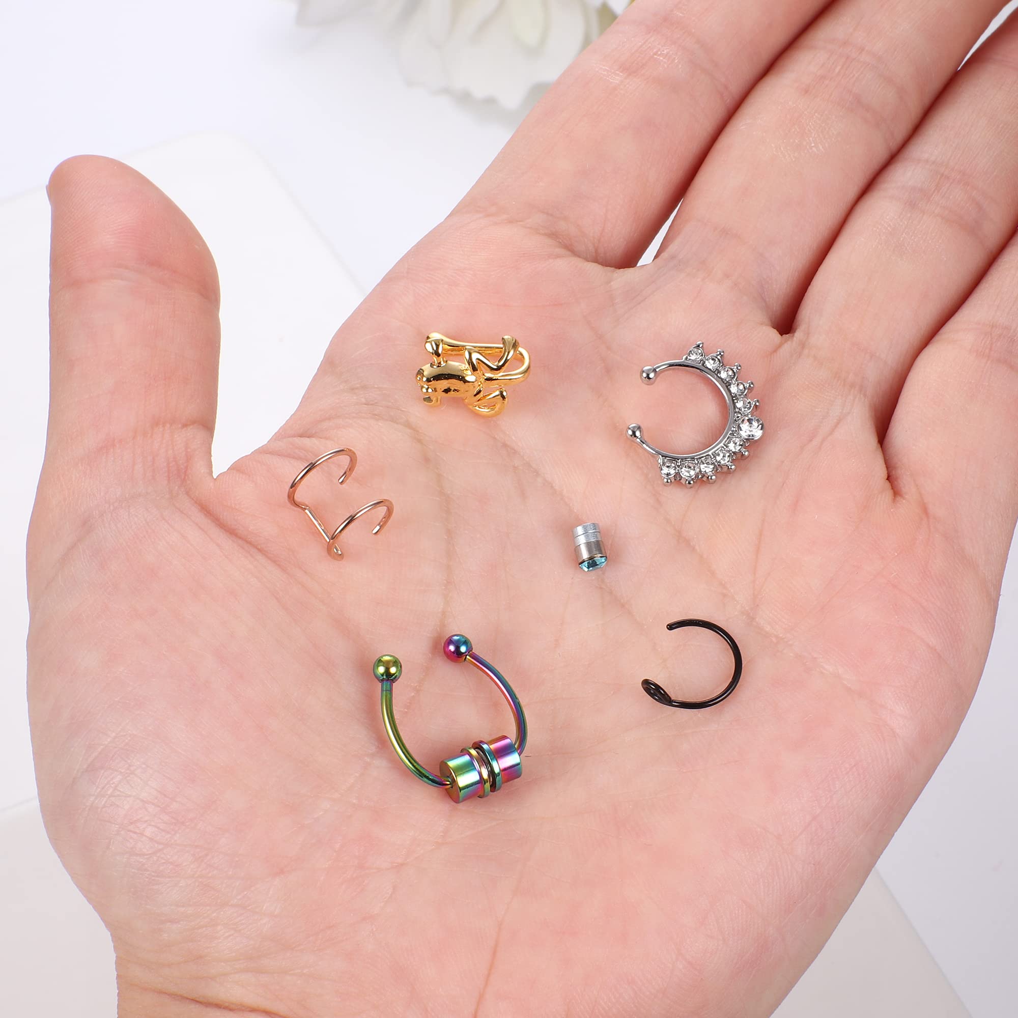 JOERICA Fake Nose Ring Magnetic Nose Ring Nose Stud Fake Nose Piercing Magnet Faux Nose Ring Frog Gold Nose Cuffs for Non Pierced Nose