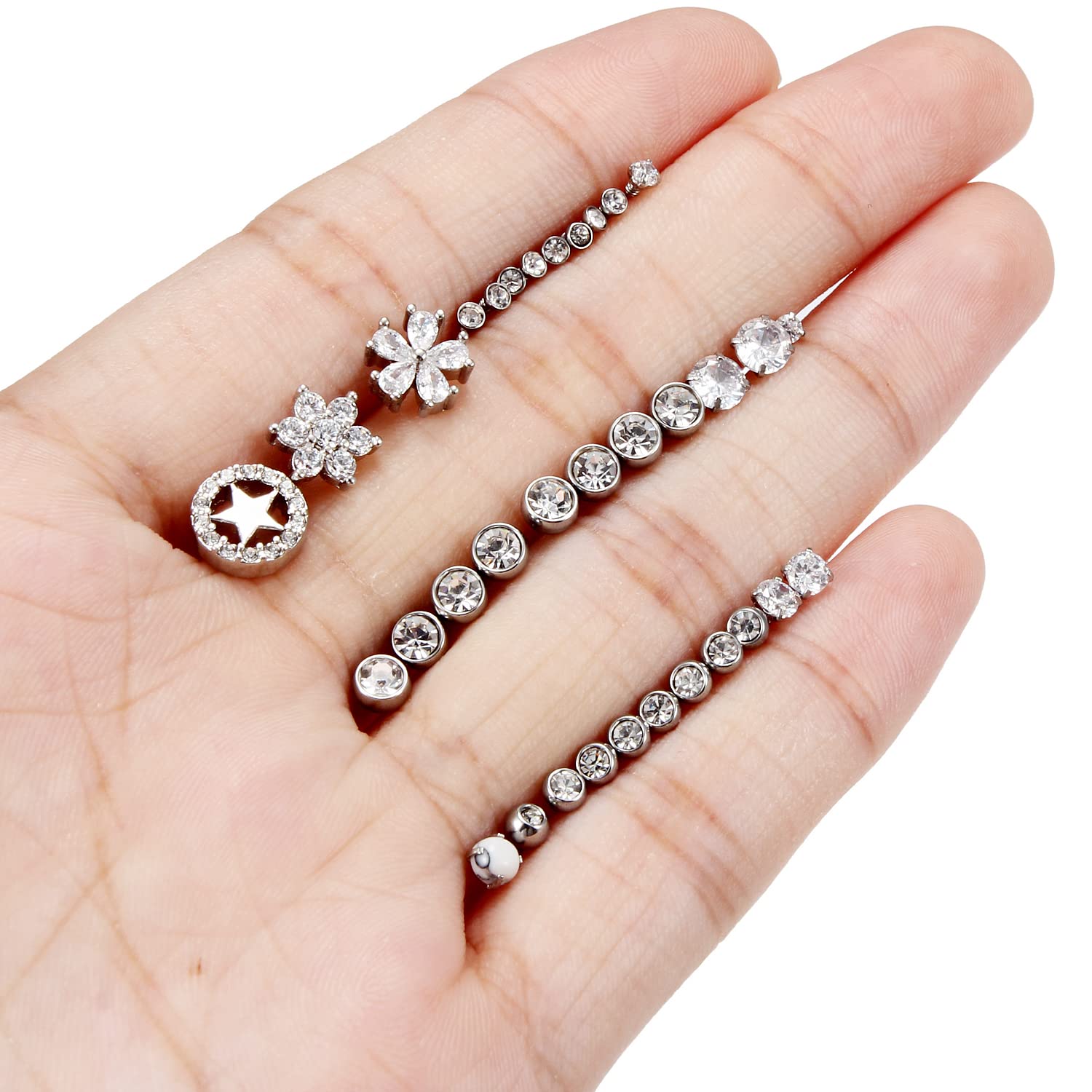 Ocptiy Dermal Piercing Jewelry Tops Kit 14G G23 Titanium Dermal Anchor Internally Threaded Stainless Surgical Steel Flower Heart Diamond Dermal Replacement Ring Stud Piercing Ball Jewelry Women Men