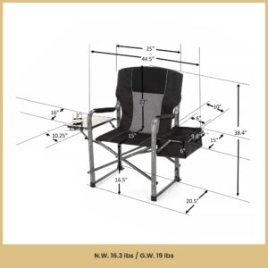 ARROWHEAD OUTDOOR Folding Director’s Chair w/Side Table & Integrated Cooler, Cup Holder, Storage Pouch, Supports up to 450lbs, Carrying Case, Steel Frame, High-Grade 900D Canvas, Black (KKS0292U)