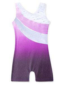 daxiang gymnastics leotards for girls, big kid leotard for girls gymnastics outfit purple shorts dance clothes unitard biketards sparkle