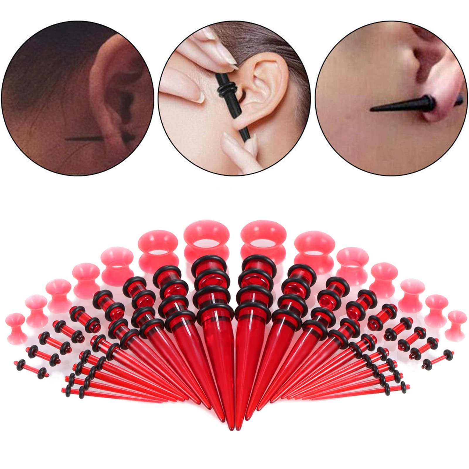 50PCS Gauges Kit Ear Stretching 14G-00G Tunnel Plug Taper Set Ear Gauges Expander Set Body Piercing Jewelry Gifts for Men and Women Black