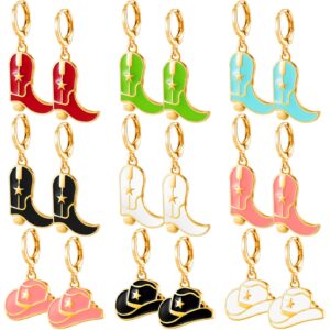 Henoyso 9 Pairs Cowboy Boot Earrings Cowgirl Dangling Earring Country Hat Earrings Cute Western Cowboy Dangle Drop Earrings Western Style Earrings for Women Teens Western Party Gifts