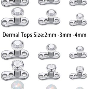 Ocptiy 14G G23 Titanium Dermal Piercing Jewelry Opal Dermal Top Dermal Piercing Base Kit Dermal Anchor Internally Threaded Stainless Surgical Steel Diamond Dermal Stud Piercing Ball Jewelry Women Men