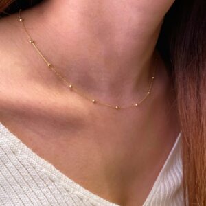 BERISO 14K Gold/Silver Plated Choker Necklace for Women Shining Dots Station Gold Chain Necklace Beads Sparkle Chain Necklace Link Chain Exquisite Jewelry for women