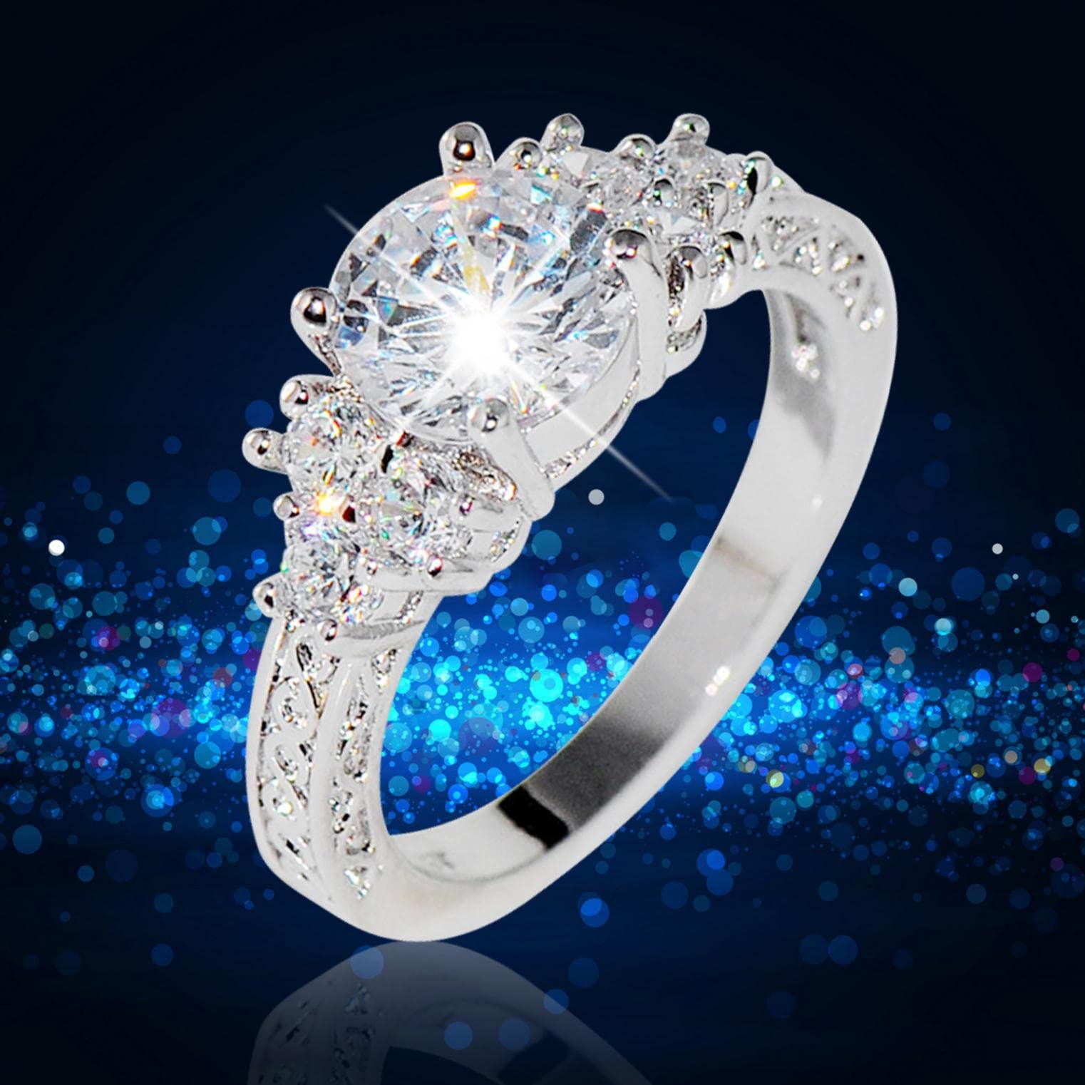 Luxury Diamond Silver Ring Bride Ring Engagement Wedding Ring Prong Setting Zircon Rings Jewelry for Your Princess