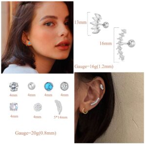 PLOMFOV 13Pairs 20G Cartilage Earrings for Women Men CZ Feather Barbell Earrings Stainless Steel Cartilage Hoop Earring 16G Tragus Conch Helix Piercing Jewelry Silver Tone