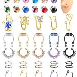 JOERICA Fake Nose Ring Magnetic Nose Ring Nose Stud Fake Nose Piercing Magnet Faux Nose Ring Frog Gold Nose Cuffs for Non Pierced Nose