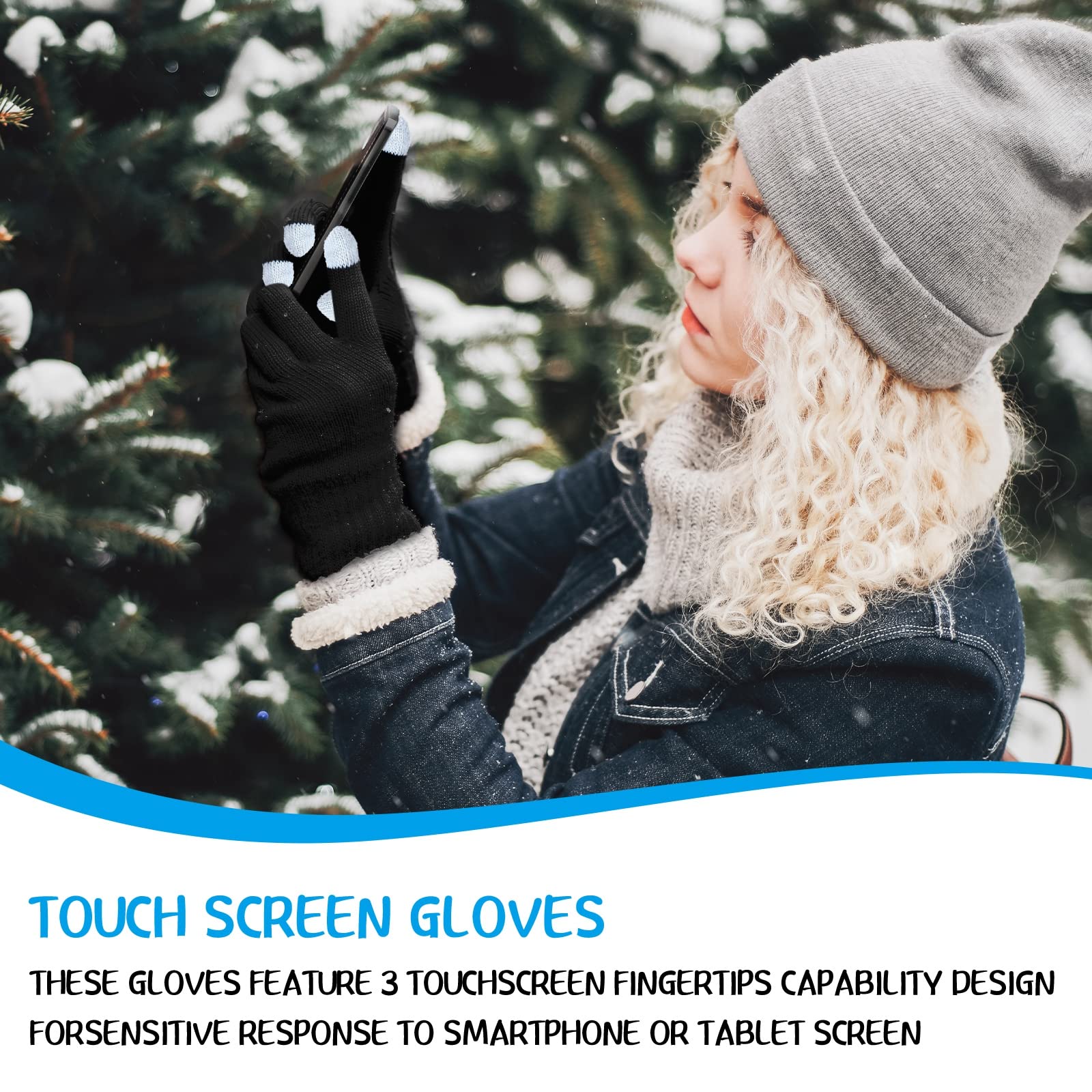 Handepo 24 Pairs Touchscreen Gloves Bulk Stretch Knitted Texting Gloves Warm Mittens Winter Accessories for Women Men (Black)