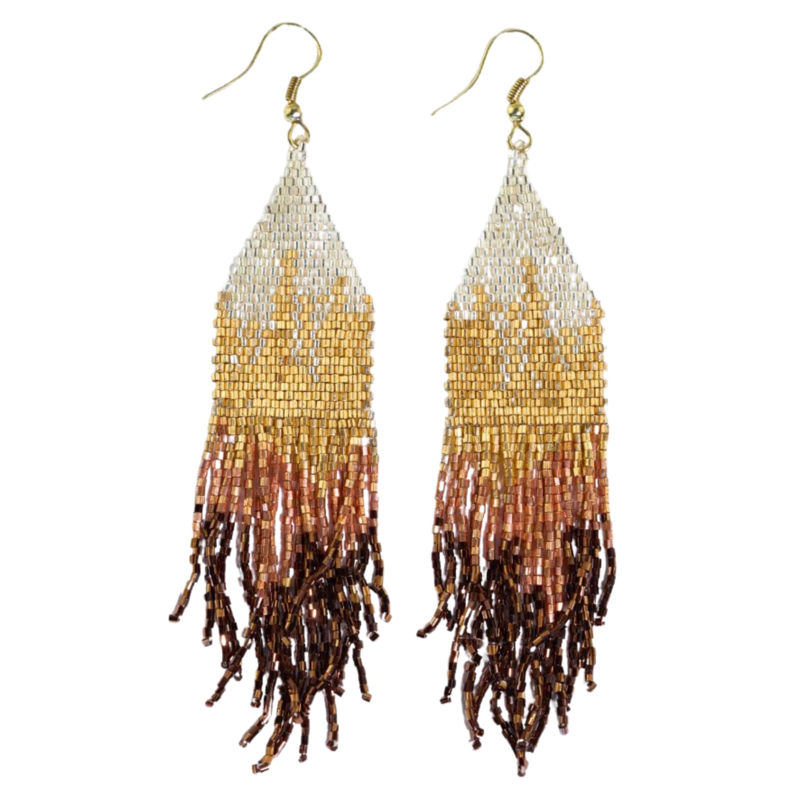 INK+ALLOY Claire Ombre Mixed Metallic 4.25-Inch Beaded Fringe Luxe Earrings Handmade Jewelry for the Modern Bohemian (Mixed Metallic)