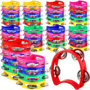 Yunsailing 50 Pieces Tambourine Bulk for Kids 4 Bells Percussion Hand Colored Noise Makers Tambourines Preschool Musical Instruments Set for Adults Toddler Kindergarten Church Christmas Party Favors